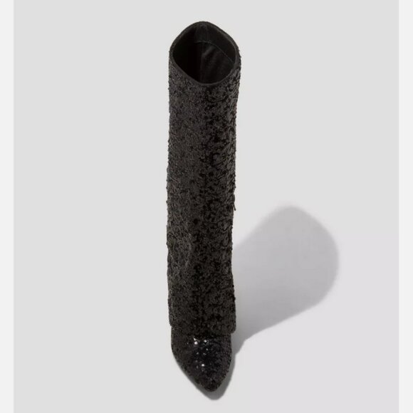 Women's Abba Sequin Foldover Heeled Boots - A New Day Black 9.5 - Picture 2 of 3